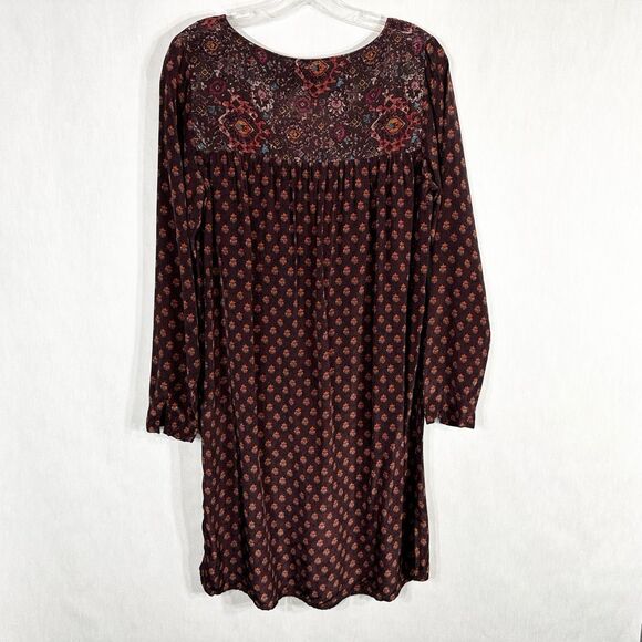 Sundance Small Petite Dress Maroon‎ Boho Shift Silky Satin Pearl Buttons 1624 - Picture 2 of 14